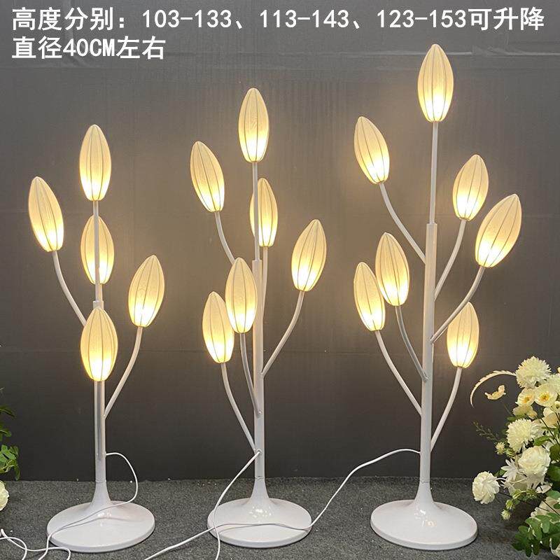 婚庆婚礼多头布艺发光百合花铁艺橄榄树路引灯酒店装饰道具