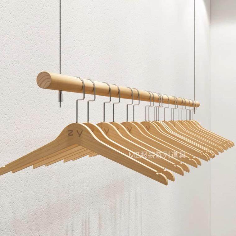 服装店挂衣杆上墙橱窗吊架婚纱女装店悬挂吊杆童装店展示架实木