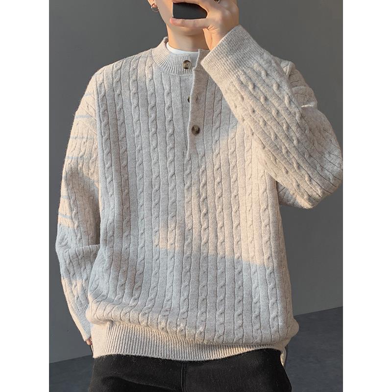 秋冬毛衣男士新款上衣亨利领绞花纹针织衫宽松休闲长袖打底0926c