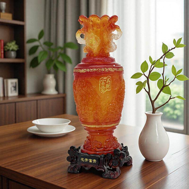源头工厂仿古树脂新中式摆设花开富贵花瓶摆件工艺品家居饰品