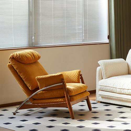 北欧复古单人沙发椅家用客厅懒人靠椅可调节躺椅阳台休闲椅带脚踏