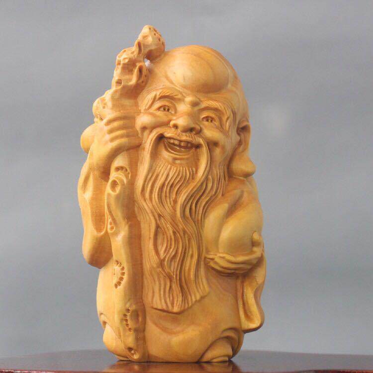 黄杨木雕摆件创意木质寿星文玩手把件家居把玩挂件收藏送礼工艺品