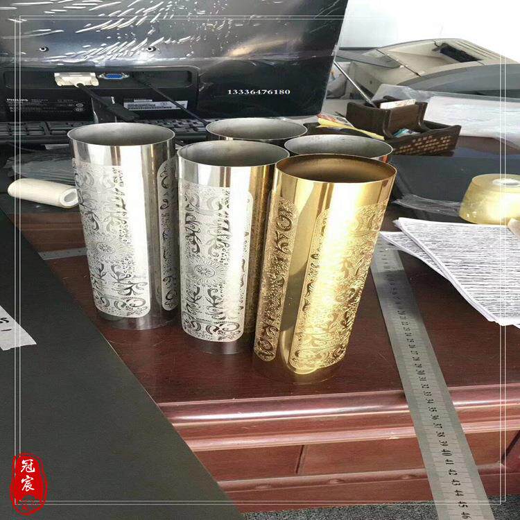 不锈钢蚀刻板 铝方管树纹蚀刻 304拉丝玫瑰金阴刻板