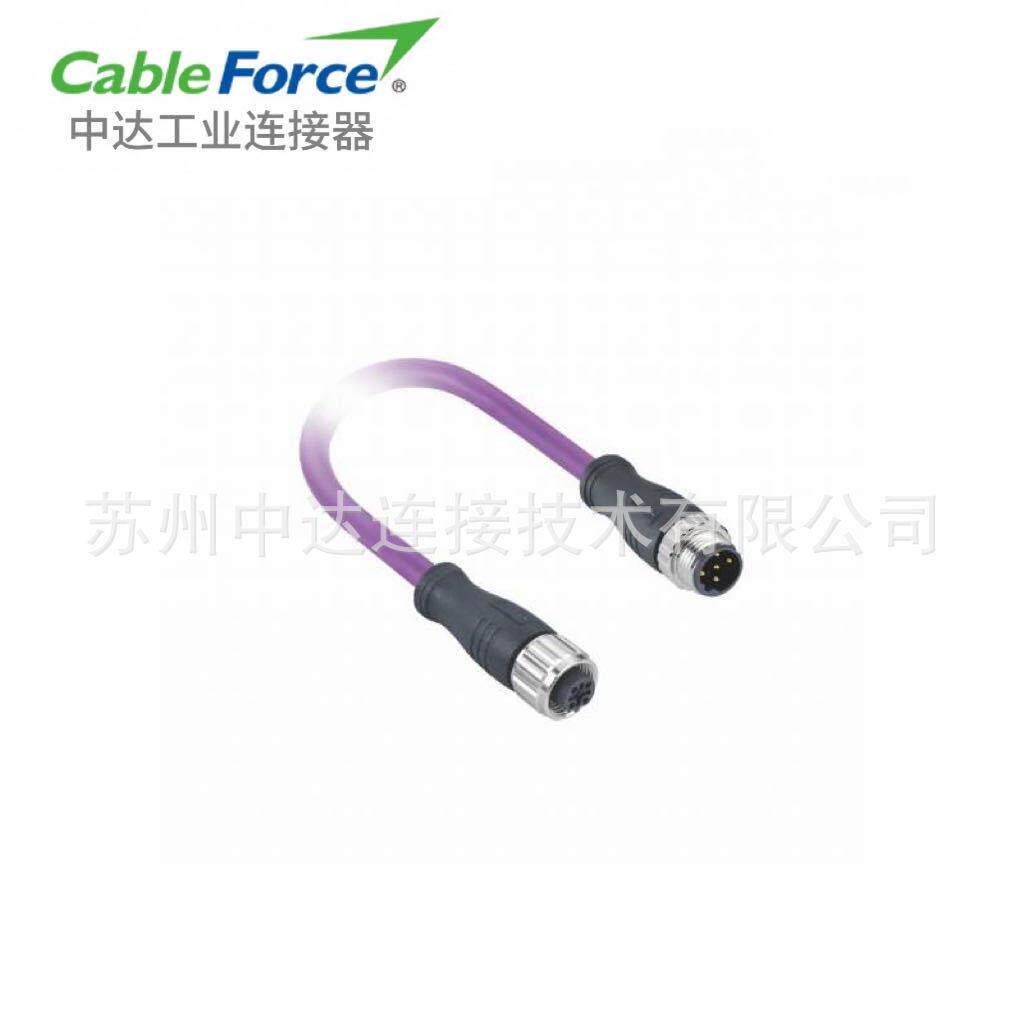 M12连接器5pin B-Code公母一体插头预铸电缆屏蔽型防水航空插头2M