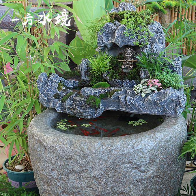 鱼池假山造景流水喷泉瀑布中式彷青龙石头摆件庭院花园水景观装饰