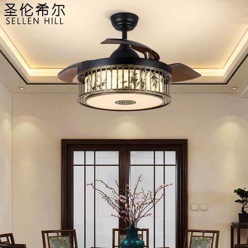 新中式吊扇灯客厅餐厅中国风现代简约卧室LED隐形风扇灯中山灯具
