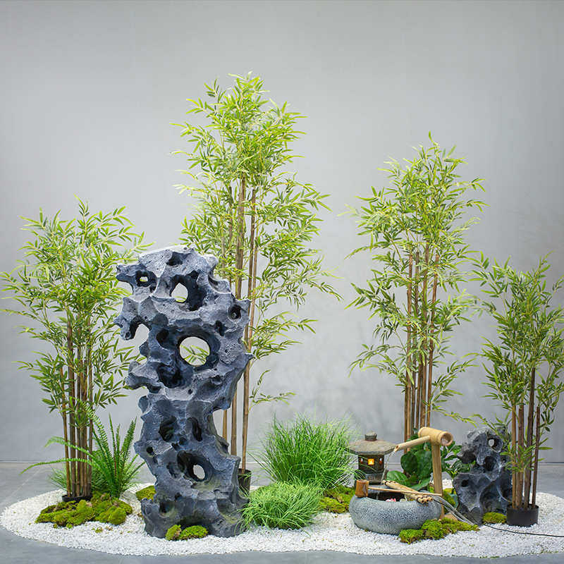 高档仿真细水室内装饰植竹子竹子假绿毛竹中式隔断新屏风景观造景