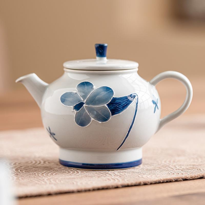手绘堆雕百合花茶壶单壶高颜值功夫茶具泡茶把壶高档陶瓷迷你小壶