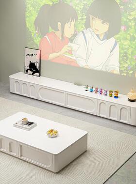 法式奶油风电视柜茶几组合全实木白色烤漆客厅家用整装靠墙落地柜