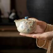 青花火石红手绘紫藤陶瓷手抓壶焦糖釉茶壶一人饮泡茶宝瓶壶新中式