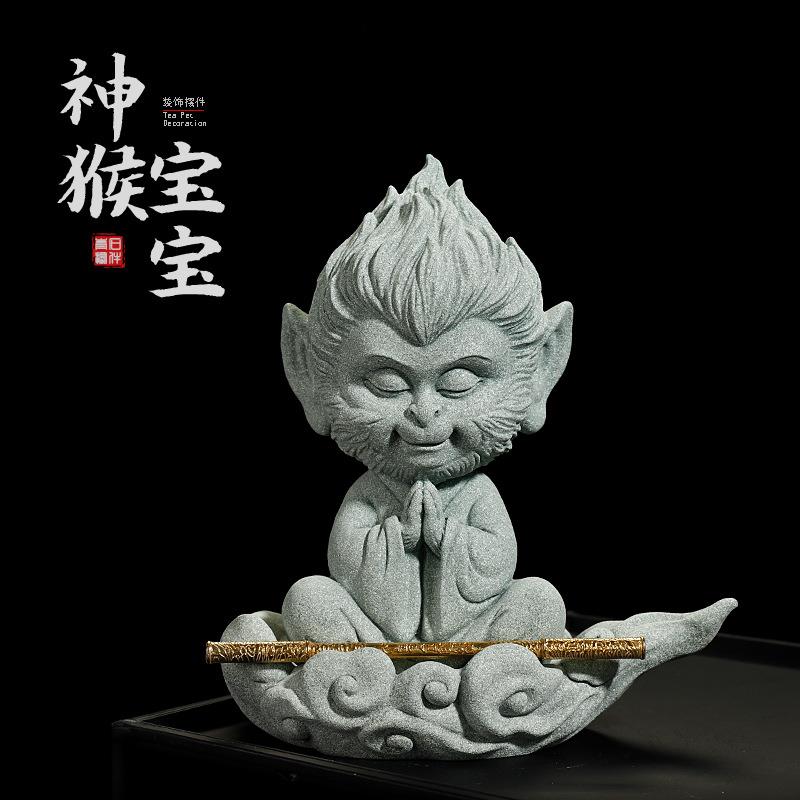 青砂石孙悟空茶宠摆件微景观鱼缸造景假山园艺盆景禅意茶桌面摆设