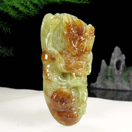 油润天然精雕【生意兴隆】大师工作室 和田玉把件 109.25g 3214