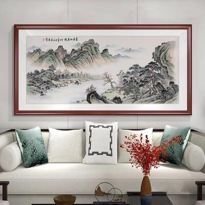 网红富春山居图水画画客厅挂中画画新式沙发背山景墙装画饰画画国