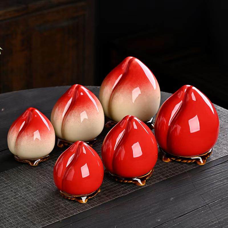 仿真桃子寿桃茶叶罐创意陶瓷密封罐饰品摆件生日寿宴回礼品糖果罐