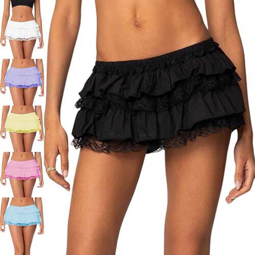 Women Lace Ruffle Bloomer Skirt Frill Tiered Short Skater