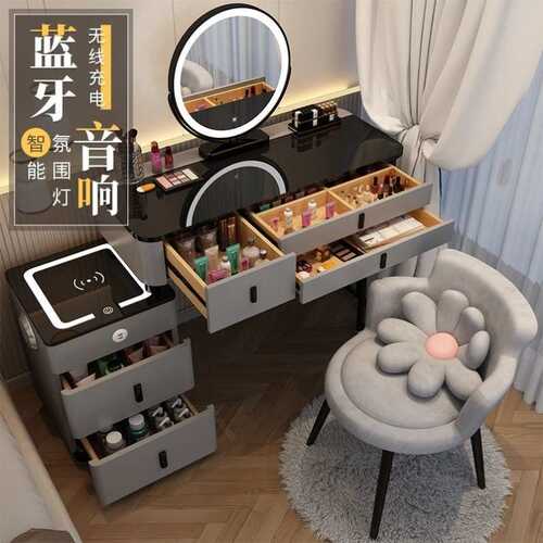新款实木梳妆台现代简约奶油风小户型化妆桌卧室床头斗柜一体妆台