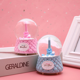 小诗玛创意ins少女心巴黎铁塔水晶球摆件音乐盒浪漫送女生日礼物