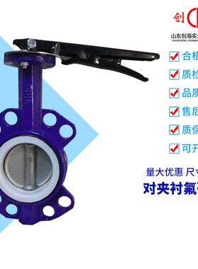 手柄对夹衬氟蝶阀D71F-16铸铁球铁铸钢不锈钢衬四氟阀门DN50 100