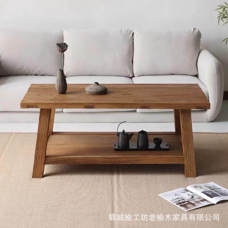 老榆木茶几客厅喝茶桌小型矮桌榆木家具飘窗阳台桌复古实木餐桌