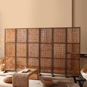 芦苇屏风隔断入户玄关客厅茶楼民宿复古实木折屏装 新中式 饰遮挡