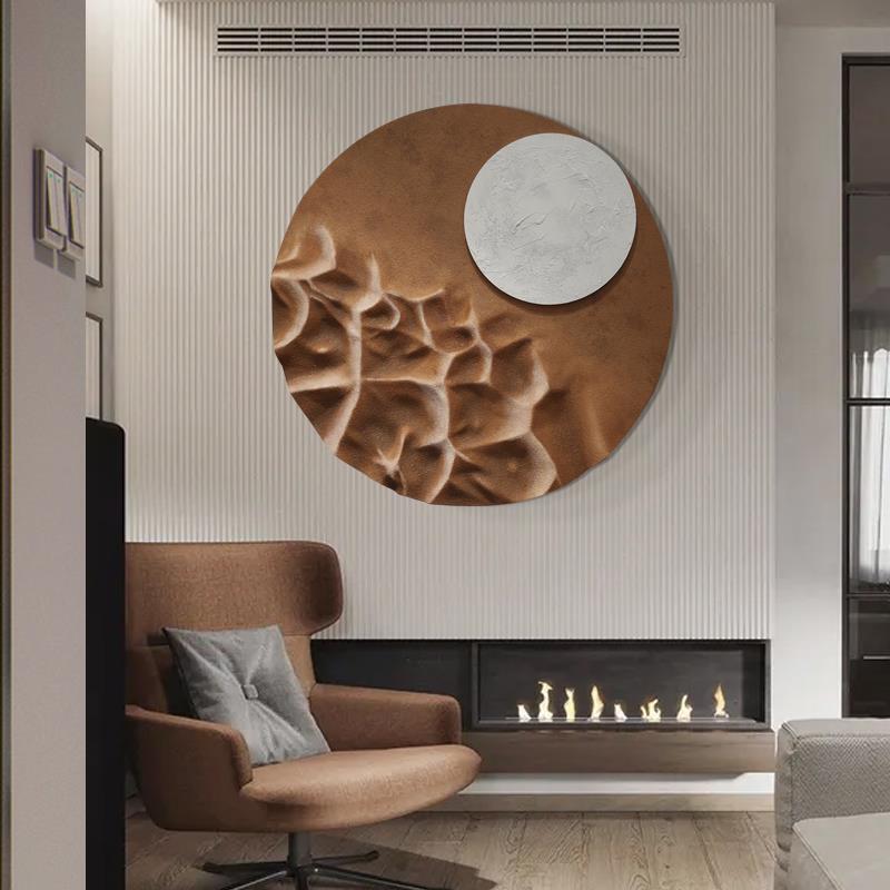 圆形3D立体浮雕入户玄关装饰画新中式高级肌理画客厅挂画手绘油画