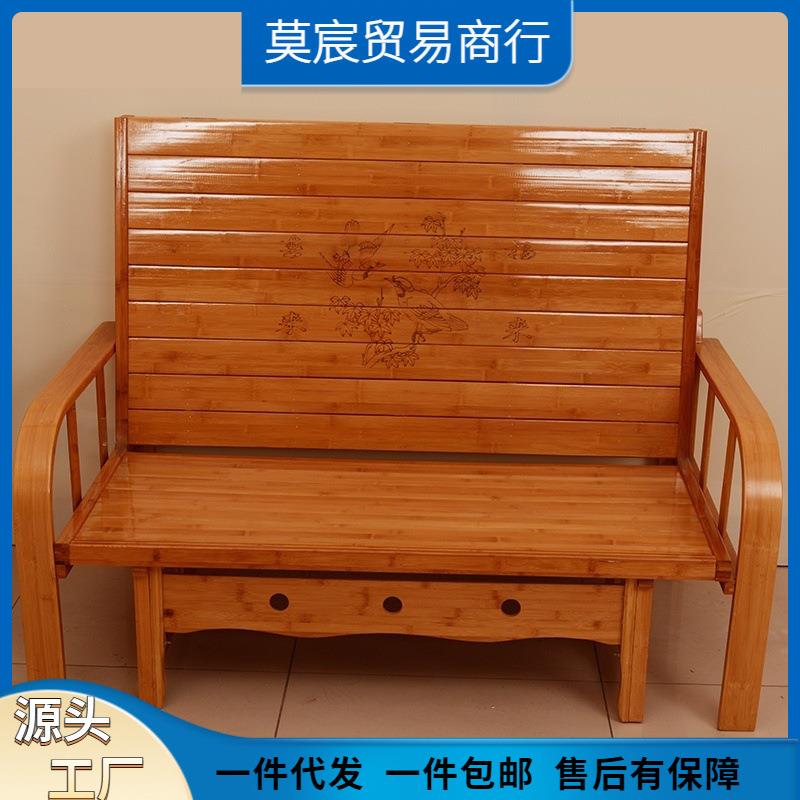 床双简易1可叠床沙发两竹用单人家用人多功能办公室午折睡竹床