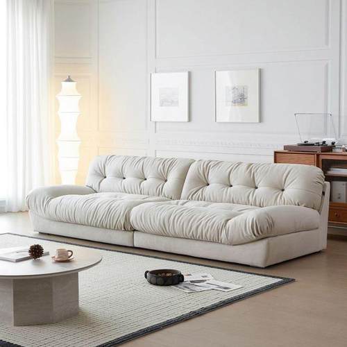 云朵懒人沙发小户型客厅法式奶油风简约大坐深直排多人位布艺沙发