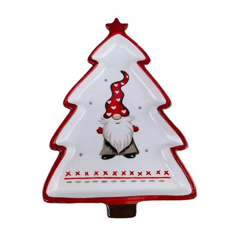 严选北欧圣诞老人碗碟盘餐具套装浮雕米饭沙拉碗西式陶瓷平盘杯子