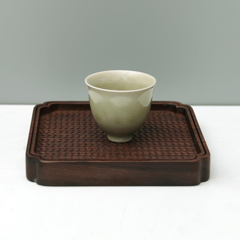 胡黑藤编桃整木托盘编藤编纹新中式干泡茶席面茶具台收纳茶盘竹古