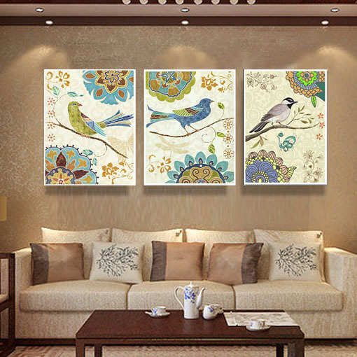画 样板房花鸟画卧室三联客厅画框美式沙发装饰画客厅挂画有花鸟