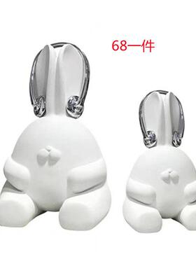 现代艺术树脂白色长耳兔子摆件 样板间售楼处客厅儿童房软装饰品