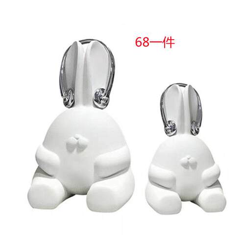 现代艺术树脂白色长耳兔子摆件 样板间售楼处客厅儿童房软装饰品