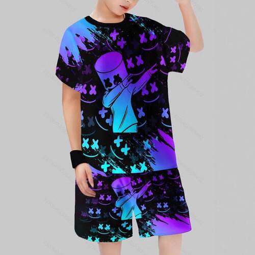 Boys' Dinosaur Comic Style Summer Set Outfit, Casual Fitted