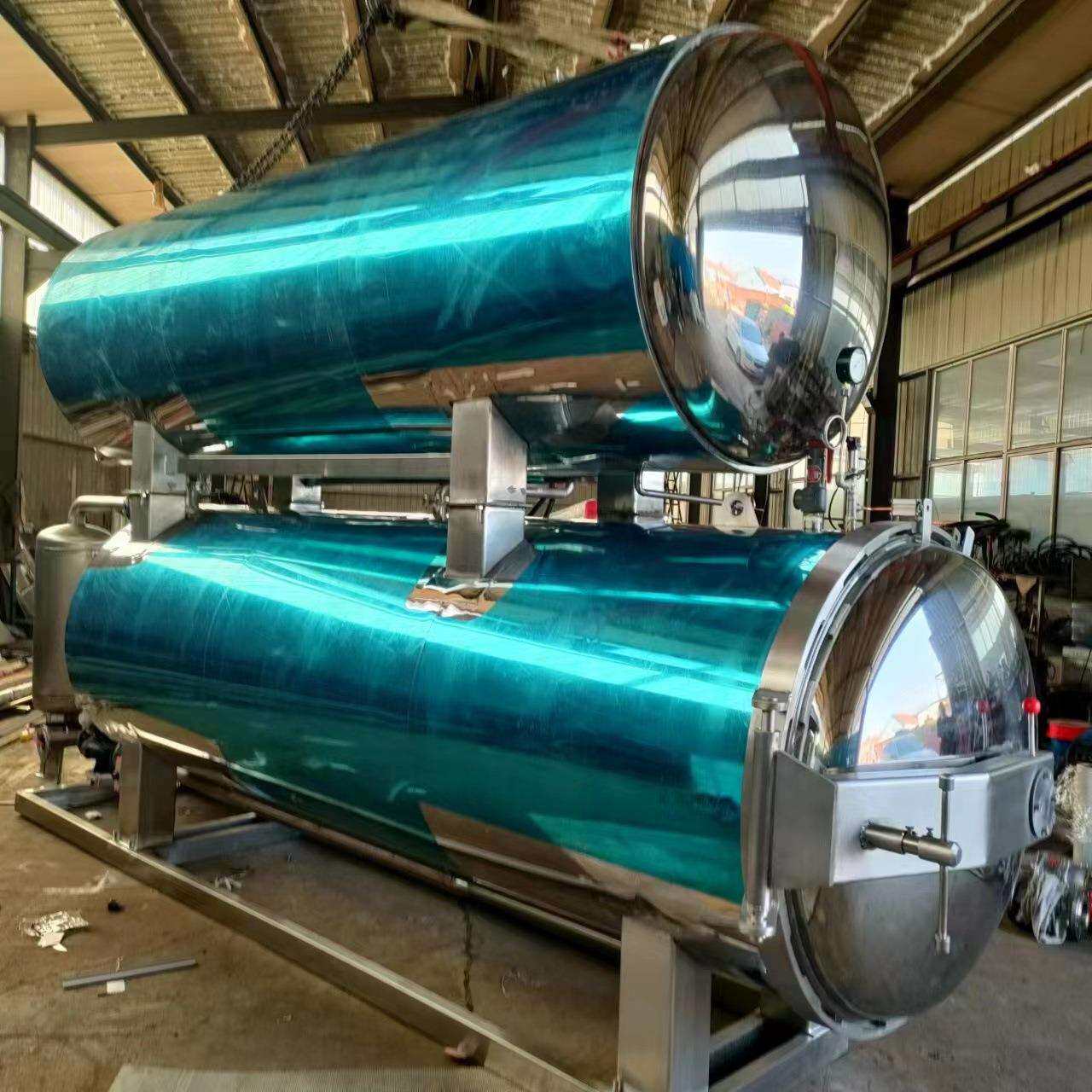 全自动玻璃瓶水果罐头灭菌锅双层喷淋饮料加工灭菌设备厂家供应