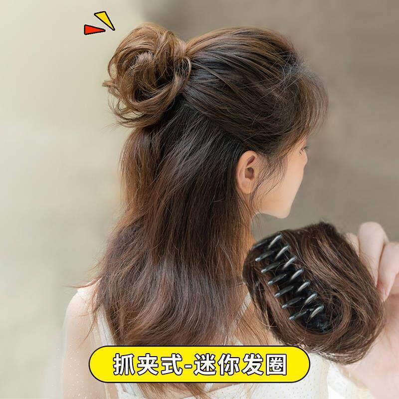 新款直销仿真发半丸子头假发女蓬松自然抓夹发圈盘发器花苞头古装