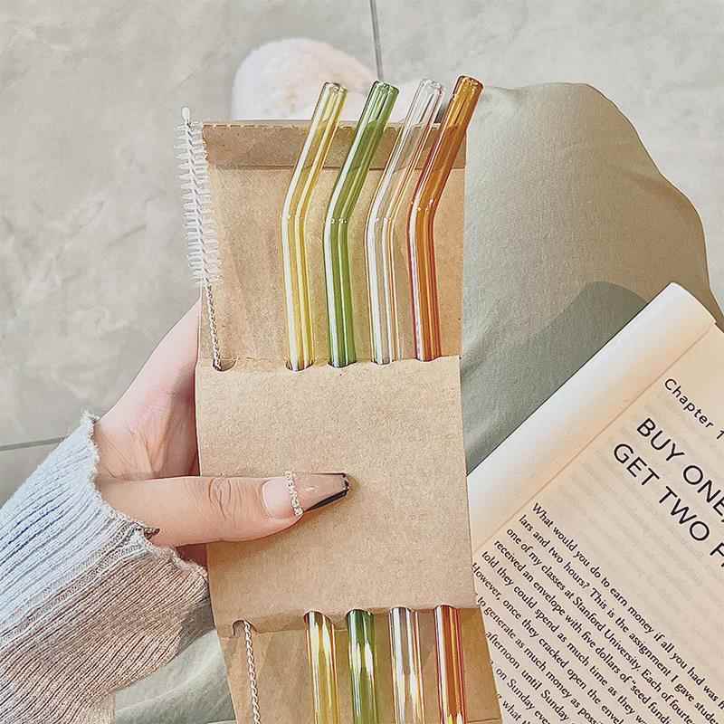 【行业热销】玻璃吸管加长弯曲套装彩色透明耐热食品级奶茶杯吸管