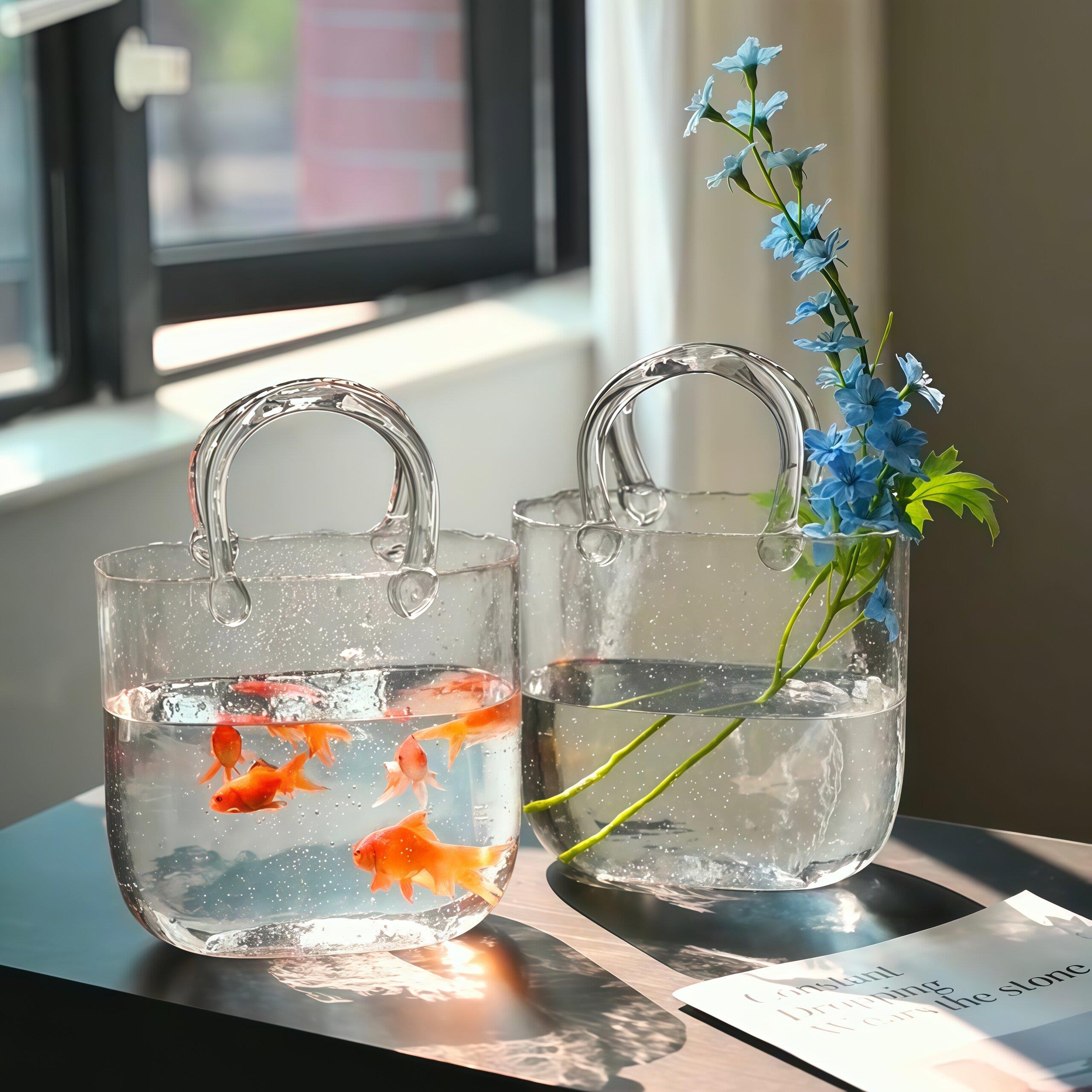手提包金鱼鱼缸桌面水培植物花瓶高颜值创意桌面插花瓶拍照小道具
