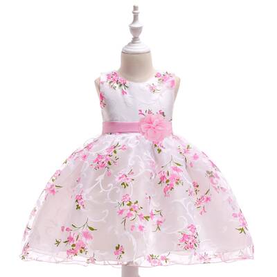 girls floral print belted tulle party dress with flower