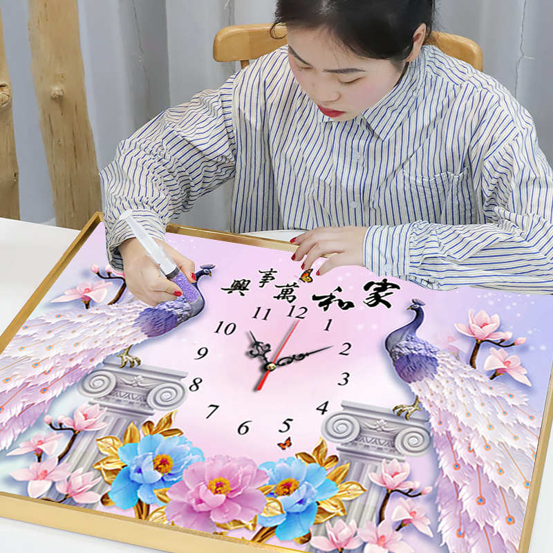 2024年新款钻石画满钻家和万事兴客厅时钟钟表手工贴钻十字绣2025