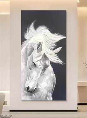 国风玄关马到成功装饰壁画抽象俊马客厅黑白挂画卧室玄关沙发背景