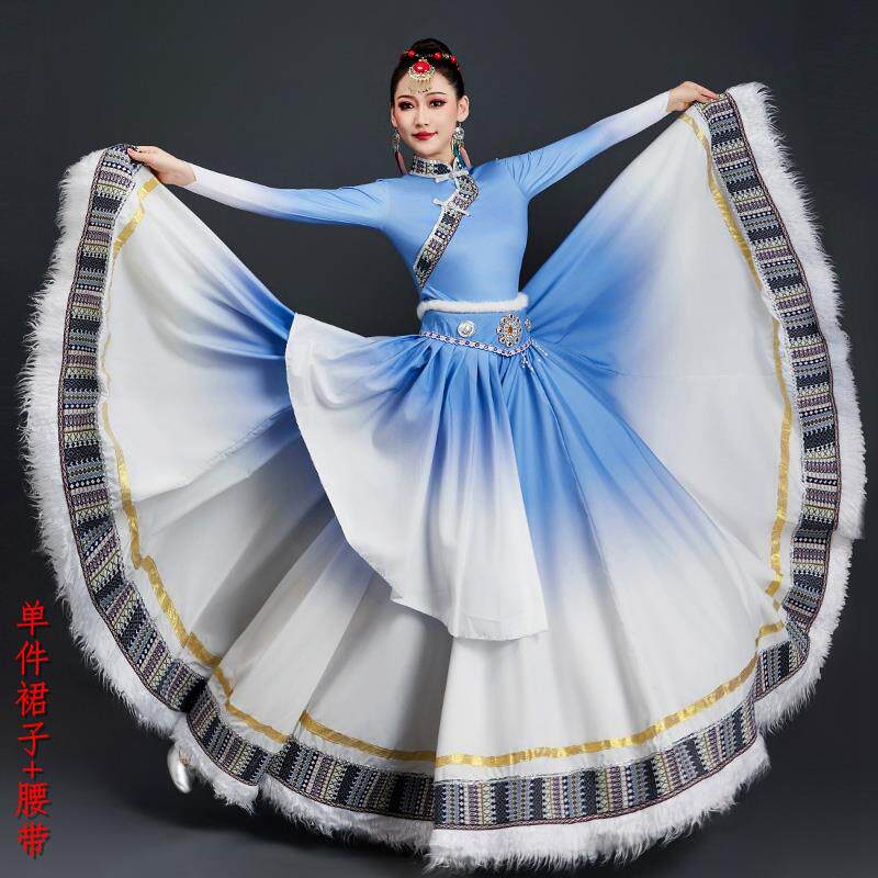 正品考新藏舞表演服、女艺试服、大摆族裙、民风格练习服、蒙古族
