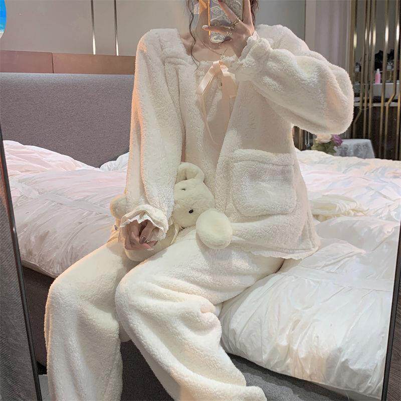 法兰绒睡衣女睡裙小香风保暖加厚睡袍/浴袍