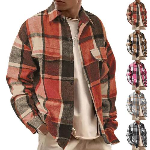 Men's American Retro Checked Plaid Shirt Spring & Fall New