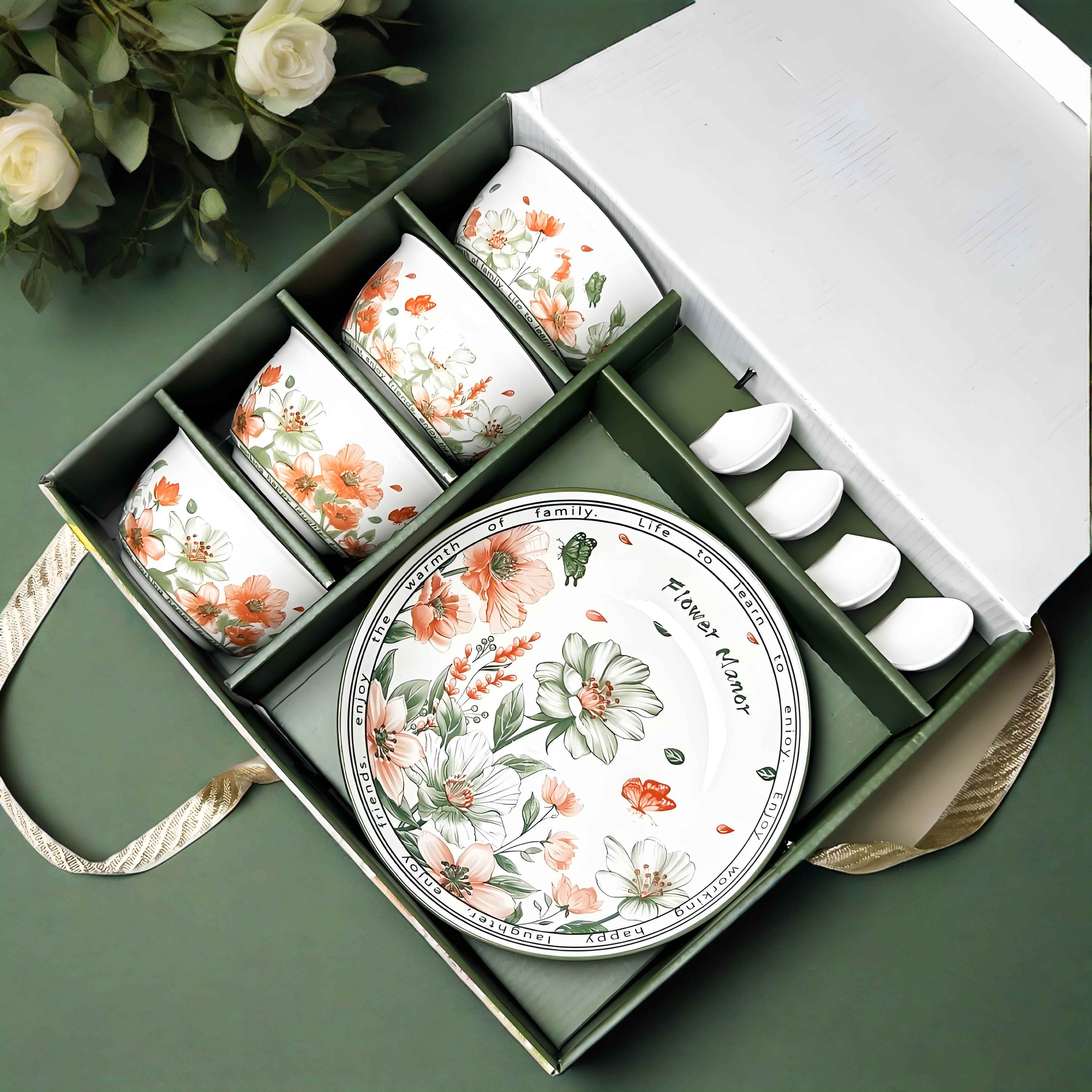 青花瓷碗套装陶瓷餐具碗盘家用碗套装礼盒装定制LOGO礼品碗套装批