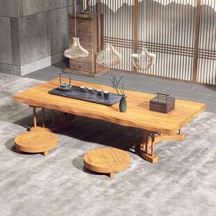 日式 实木桌桌台椅客厅阳榻榻米茶几REM坐地茶台禅意长条矮桌茶飘