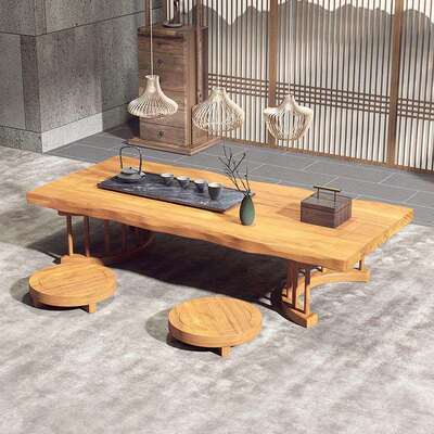 日式实木桌桌台椅客厅阳榻榻米茶几REM坐地茶台禅意长条矮桌茶飘