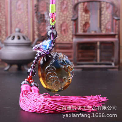 古法琉璃汽车挂件批发 代代有钱车内挂饰 琉璃车挂