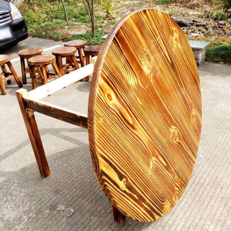 大圆桌实木餐饮桌椅面馆木桶饭店农家乐大排档农庄做旧炭烧火锅桌