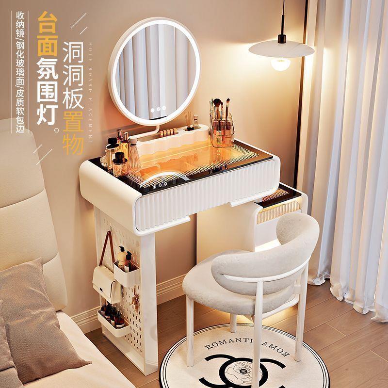 新款卧室现代简约小户型梳妆台收纳斗柜一体经济实木奶油风化妆桌