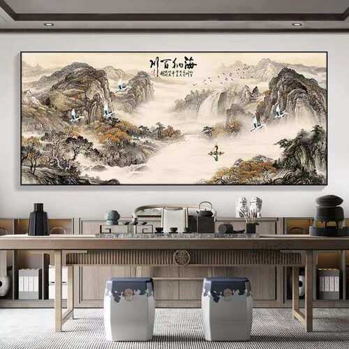 麓r中式客厅挂画办公室书房装饰画沙发背景墙壁画招财山水风景浮